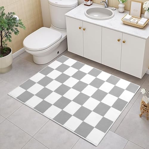 Terrug Grey and White Checkered Rug for Entryway, 2x3 Small Area Rugs - Image 4