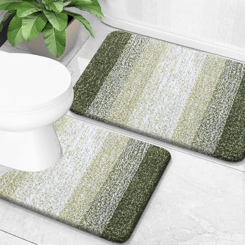 OLANLY Micorfiber Bathroom Rug Set 2 Piece, Absorbent Bath Mats, Dark Green by OLANLY