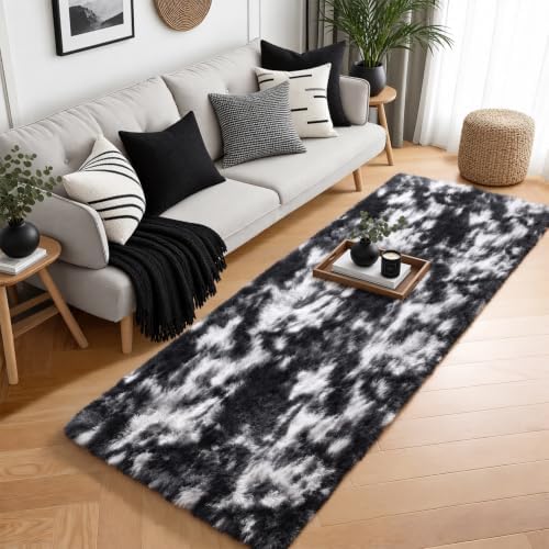 Black White Bedroom Rugs 2x6 Ft, Plush Fluffy Indoor Floor Hallway Rugs - Image 3