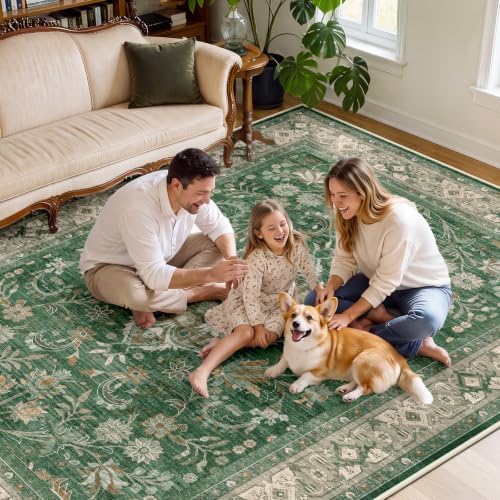 SameBed 6x9 Area Rug Living Room, Vintage Washable Carpet Green - Image 4