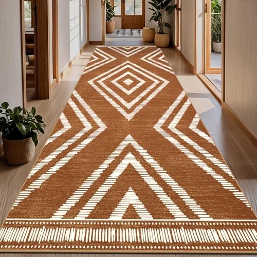 Boho 4x10 Hallway Runner Rugs Non Slip, Long Brown Washable Farmhouse Kitchen Rug Runners Non Shedding, Moroccan Floor Carpets for Bedroom Entryway Living Room Home Decor - Image 5