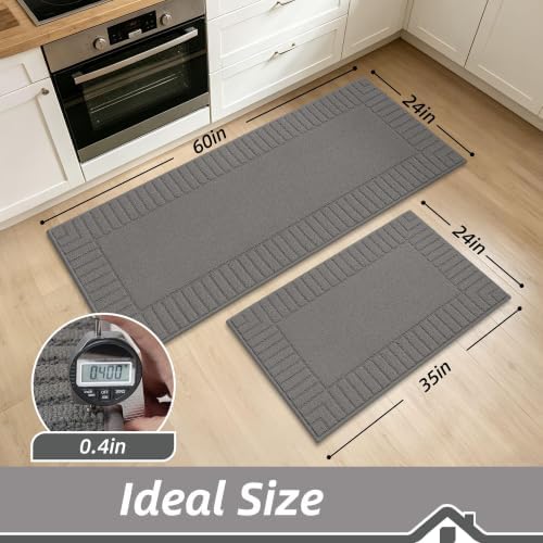 BEQHAUSE Kitchen Rugs Non Slip Washable 2PCS, 24"x35"+24"x60", Grey - Image 2