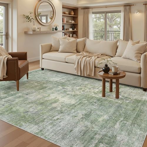 Soalmost Abstract Rug 5x7 Washable Area Rugs for Living Room, Green/Ivory - Image 2