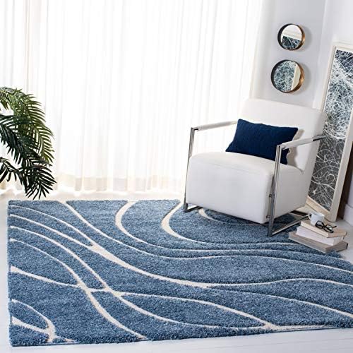 SAFAVIEH Florida Shag Square Rug 8', Soft Light Blue & Cream SG471-6011 - Image 2