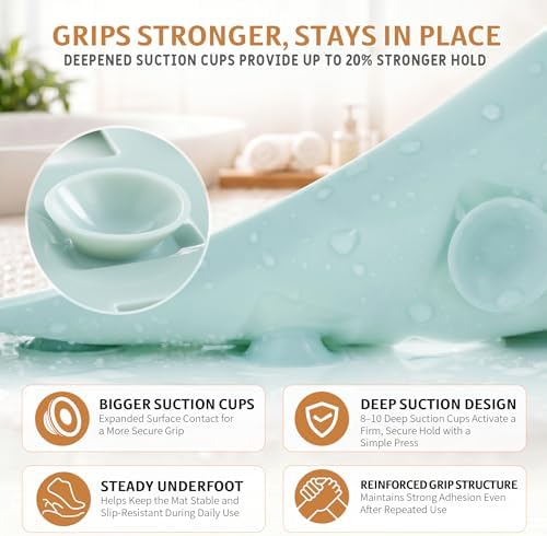 Yimobra Bathtub Mat Non Slip, Super Strong Suction Cups, 28"X16" Long Shower Mat with Drain Holes, Machine Washable Fast Draining Bath Mats, Bathroom Essentials,Mint Green - Image 3