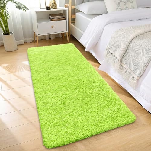 OLANLY 2x6 Machine Washable Runner Rugs for Hallway, Soft Fluffy Shaggy Bedside Rugs for Bedroom, Living Room, Indoor Floor Carpet for Kids Girls and Boys, Home Decor Aesthetic, Lime Green - Image 3