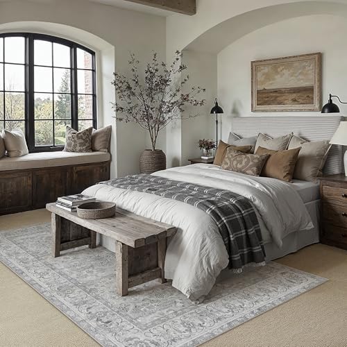 PureCozy Gray 5x7 Washable Area Rug Bedroom Vintage Distressed Carpet - Image 4
