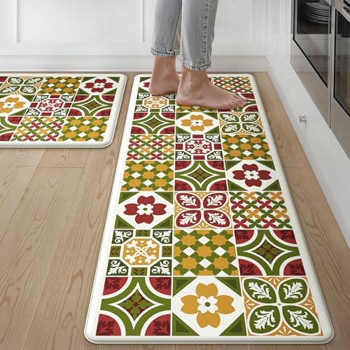 GENIMO Anti Fatigue Kitchen Mats for Floor 2PCS, Standing Rugs, Light Green by GENIMO