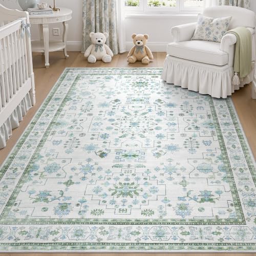 DCX Green Washable 5x7 Rug Vintage Boho Floral Rug - Image 4
