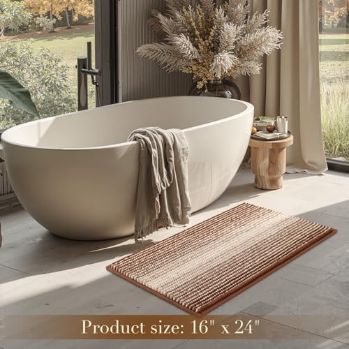 BSICPRO Bathroom Rugs, 17x24 Chenille Bath Mats, Coconut Brown - Image 6