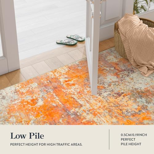 Lahome Modern Abstract Small 2x3 Rug - Washable Kitchen Rugs Non Slip Front Indoor Mat for Entry Bathroom, Contemporary Soft Throw Carpet for Entryway Bedside, Orange/Yellow - Image 6