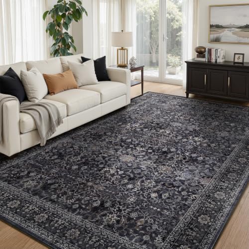 Dark 7x10 Rugs for Living Room, Vintage Farmhouse Area Rug for Bedroom Dining Room, Low Pile Thin Washable Non Slip Room Carpet Rug for Home Office Family Room Guest Room by Jainmy