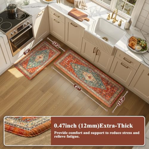 Collive Boho Kitchen Rugs Sets of 2 Fall Kitchen Mats for Floor Waterproof - Image 2