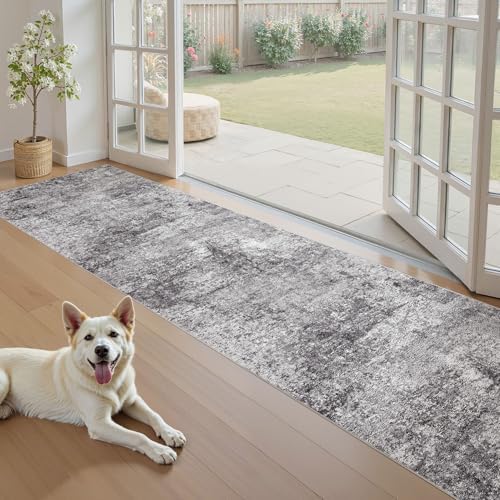 DMOYEST Washable Runner Rug for Hallway: 2.6x10 Neutral Modern Abstract Low Pile Area Rug with Non-Slip Backing - Carpet for Bedroom Kitchen Laundry Entryway Bathroom Indoor - Grey - Image 4