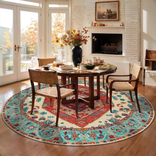 SERISSA 5ft Washable Non Slip Round Boho Area Rug for Bedroom，Orange - Image 2