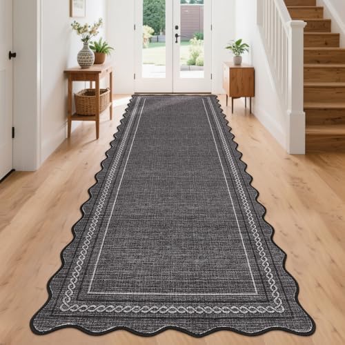 GarveeHome Scalloped Washable Rug 2x10 Kitchen Runner Non Slip, Charcoal by GarveeHome