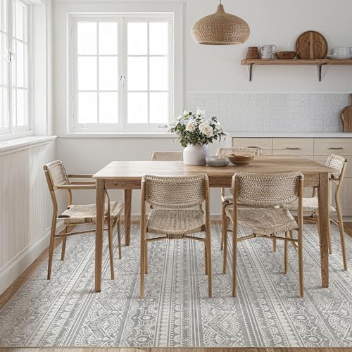 Tortania Area Rug Living Room Rugs - 5x7 Washable Large Soft Neutral Boho Moroccan Bohemian Farmhouse Rug Indoor Floor Carpet for Bedroom Under Dining Table Home Office Decor - Neutral Grey - Image 6