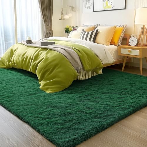 OLANLY 6x9 Machine Washable Large Area Rugs for Living Room, Bedroom, Soft Fluffy Shaggy Bedside Rug, Indoor Floor Carpet for Kids Girls and Boys, Dorms, Nursery, Home Decor Aesthetic, Dark Green - Image 3