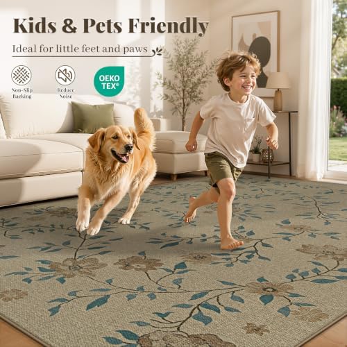 Aoyaomi Easy Jute Rug 9x12 Area Rug: Washable Woven Rug for Living Room Large Floral Area Rug Non-Slip Indoor Outdoor Carpet for Bedroom Farmhouse Dining Room Office Patio (Natural Flower, 9'x12') - Image 6