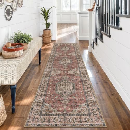 KUTA Vintage Washable Runner Rug 2x7 Terracotta Hallway Kitchen Runners - Image 4
