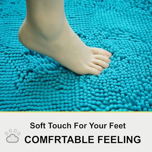 Bathroom Rugs Chenille 3-Piece Extra Soft and Absorbent Shag Bathroom Rugs, Machine Wash Mat, Strong PVC Non-Slip Underside, Plush Carpet Mats (Turquoise) - Image 4