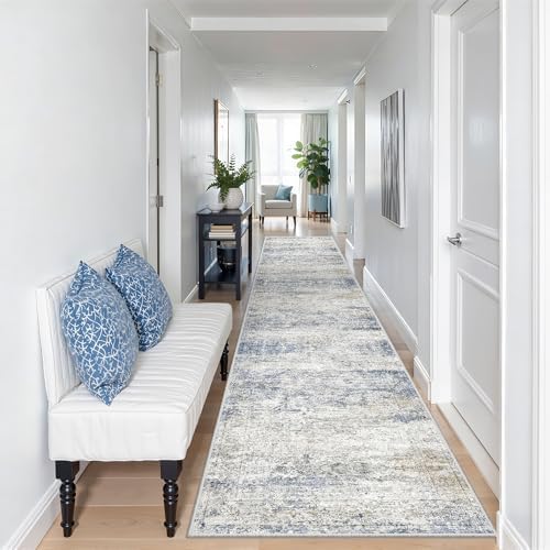 2x10 Runner Rug Non Slip,Washable Hallway Runner Rug,Blue - Image 3