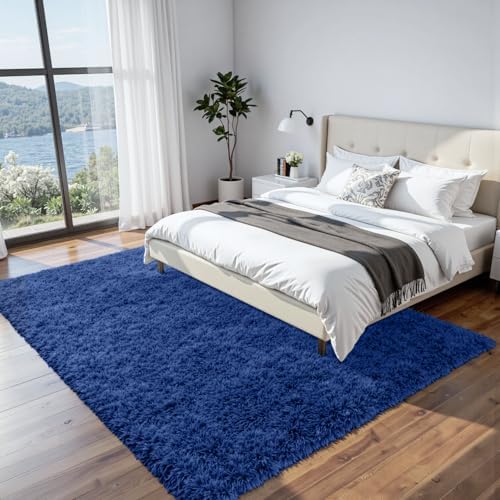 8x10 Fluffy Shag Area Rugs for Living Room Bedroom: Soft Plush Carpet Blue - Image 2
