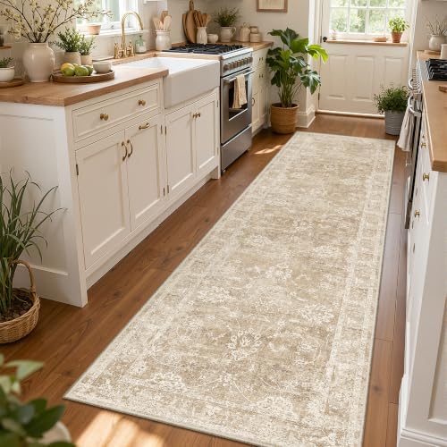 Madane Runner Rug 3x12 for Hallway, Kitchen Non-Slip Runner Rug Beige/Brown - Image 2