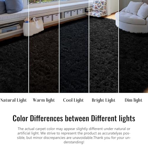 Amdrebio Black Furry Large Area Rug 8x10 for Living Room Men Bedroom Carpet - Image 4