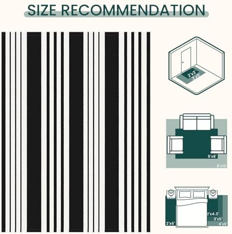 KOZYFLY Striped Rug 27.5x43 in Black White Woven Washable Front Door Mat - Image 3