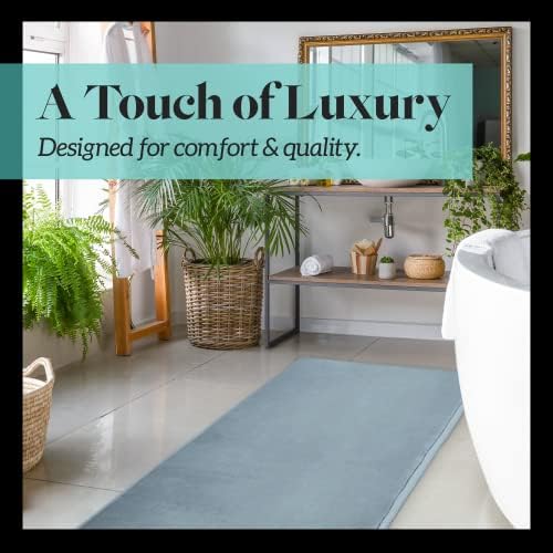 Memory Foam Bath Mat Non Slip Absorbent Super Cozy Velvet Bathroom Rug Carpet (20 inches X 32 inches, Smoke Blue) - Image 3