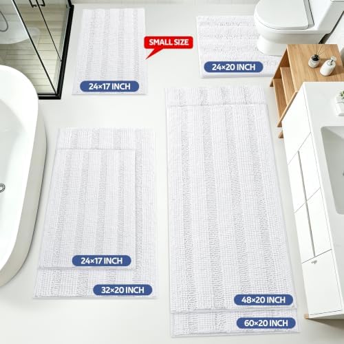 ACCUMTEK Striped White Bathroom Rug Set 3 Pieces Ultra Soft, Non Slip Chenille Toilet Mat, Absorbent Plush Shaggy Bath Mats for Bathroom, Bedroom, Kitchen, Ivory - Image 2