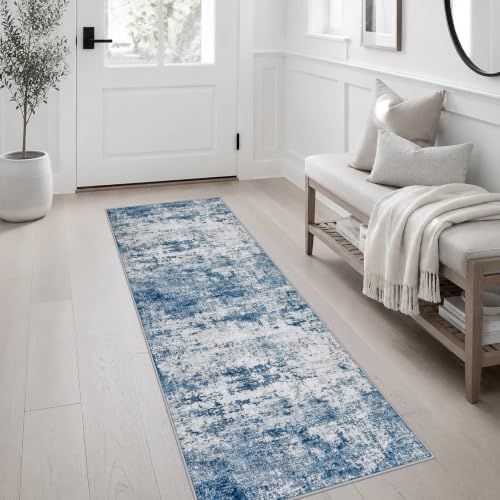 2x6 Washable Runner Rug：Modern Abstract Kitchen Soft Carpet Blue - Image 3