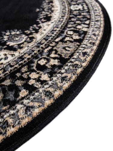 Unique Loom Reza Collection Traditional Persian Style Area Rug, 8' 0" x 8' 0", Black/Beige - Image 6