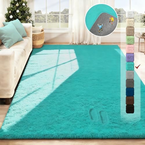5x8 Area Rug for Living Room: Fluffy Shag Soft Washable Rugs Fuzzy Plush Indoor Carpet for Bedroom Nursery Playroom Dorm Kids Girls Boys Room (Teal Blue, 5'x8') - Image 2