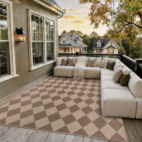 8x10 Checkered Easy Jute Washable Rug for Living Room Indoor Outdoor Geometric Non Slip Carpet for Under Table Neutral Rugs for Backyard Patio Dining Room Office - Image 2