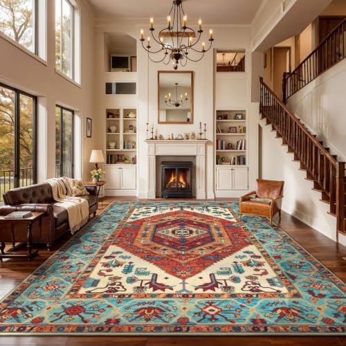 SERISSA 9x12 Washable Non Slip Boho Area Rug for Living Room，Orange - Image 2