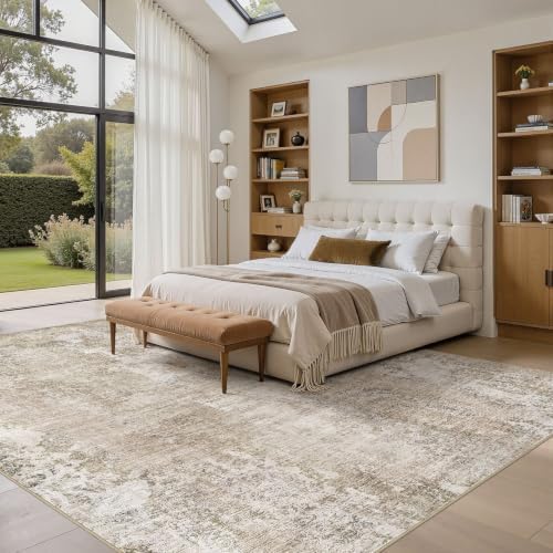 DMOYEST Area Rug Living Room Rugs - 9x12 Washable Large Soft Neutral Modern Low Pile Carpet for Bedroom Dining Room Farmhouse Home Office Indoor - Abstract Brown White - Image 5