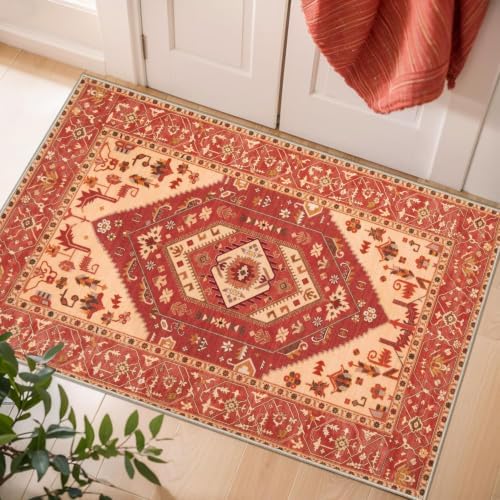 SERISSA 2x3 Washable Non Slip Boho Small Area Rug for Entryway，Red by SERISSAHomeDecorCollection