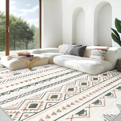Area Rug for Living Room 6x9: Large Washable Boho Moroccan Rugs Geometric Neutral Rug, Non-Slip Foldable Morden Farmhouse Indoor Floor Carpet for Bedroom Dining Table Home(Brown Green,6'x9') - Image 3