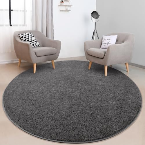 FlyDOIT Round Area Rugs for Bedroom Living Room, 5x5 Dark Grey Super Soft Comfy Thickened Memory-Foam Indoor Circle Carpet, Modern Aesthetic Minimalist Carpet for Boys Girls Adults Nursery Home Décor - Image 6
