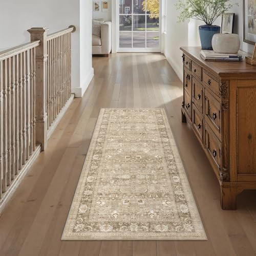 2x5 Washable Kitchen Runner Rug Non-Slip Vintage Khaki Throw Carpet - Image 5