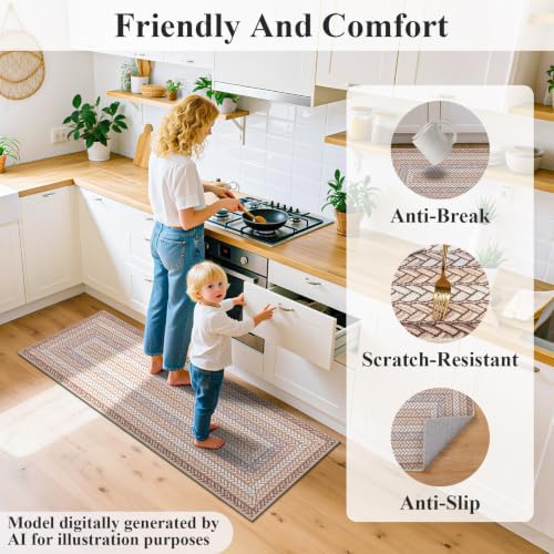 HEBE Faux Jute Kitchen Rugs Set of 3, Washable Kitchen Mats for Floor - Image 4