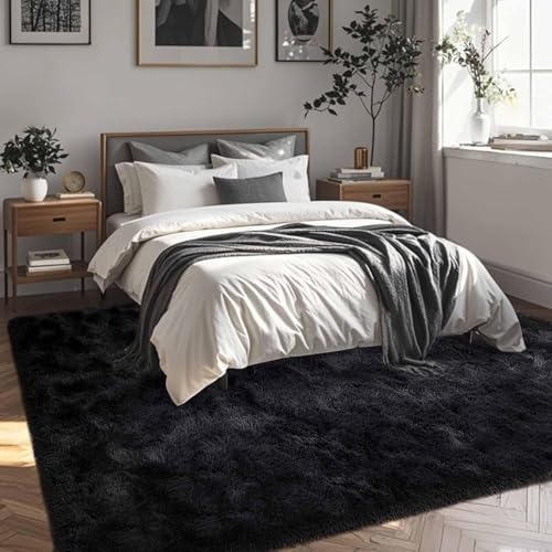 FinRèc Home 4x6 Non-Slip Fluffy Area Rugs for Living Room (Black) - Image 2