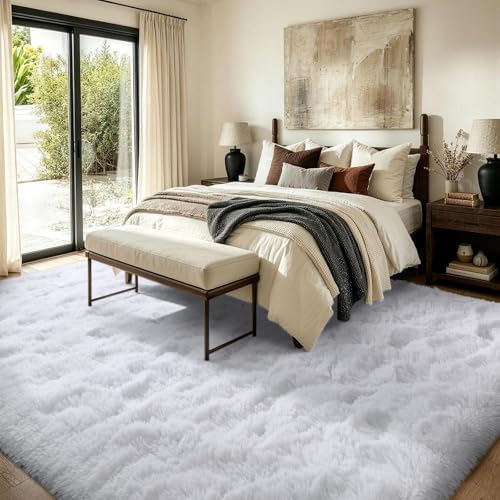FinRèc Home 6x9 Non-Slip Fluffy Area Rugs for Living Room (White) - Image 4
