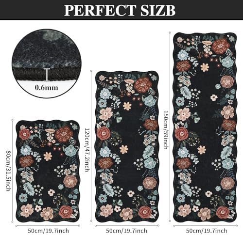Homcomoda Kitchen Mats for Floor 3PC, Floral Washable Kitchen Rugs Non Slip Cushioned Comfort Standing Mat 20 "x32+20 "x47+20 "x59 - Image 2