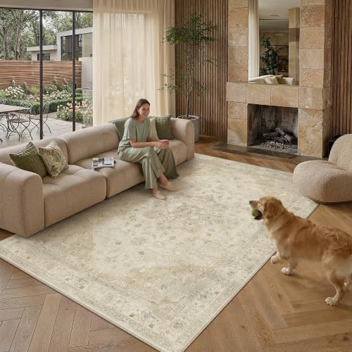 PureCozy Light Green 7x9 Washable Area Rug Vintage Oriental Large Carpet - Image 2