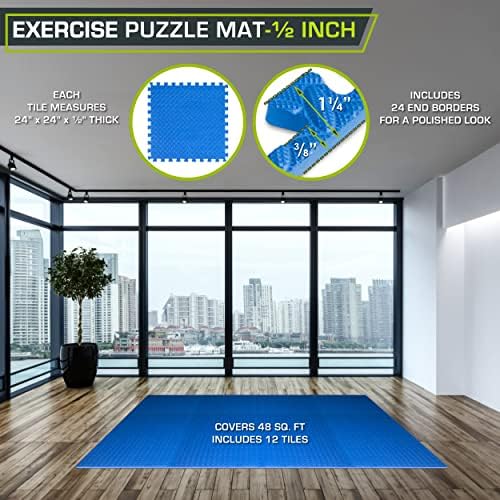 ProsourceFit Exercise Puzzle Mat ½-inch, EVA Interlocking Foam Floor Tiles for Home Gym, Workout Equipment, Kids Play Areas, Blue, 48 SQ FT - 12 Tiles - Image 2