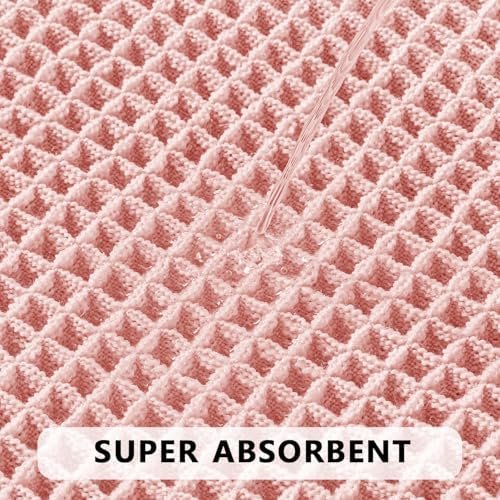 MIULEE Set of 2 Waffle Bathroom Rugs Boho Bath Mat Pink 18x30 Inch - Image 3