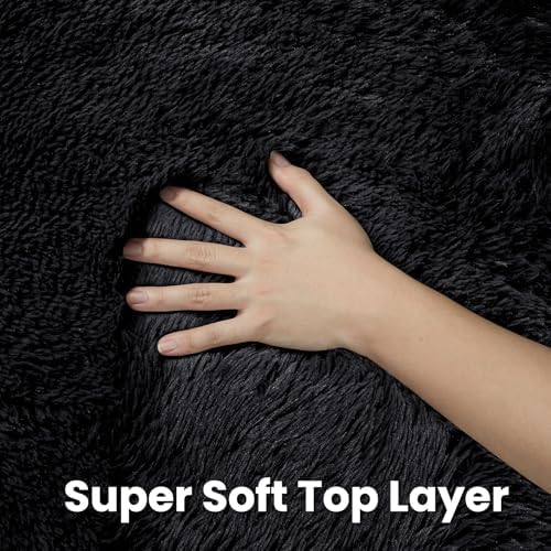 Black Round Fluffy Rug 6ft Plush Fuzzy Shaggy Carpet - Image 6